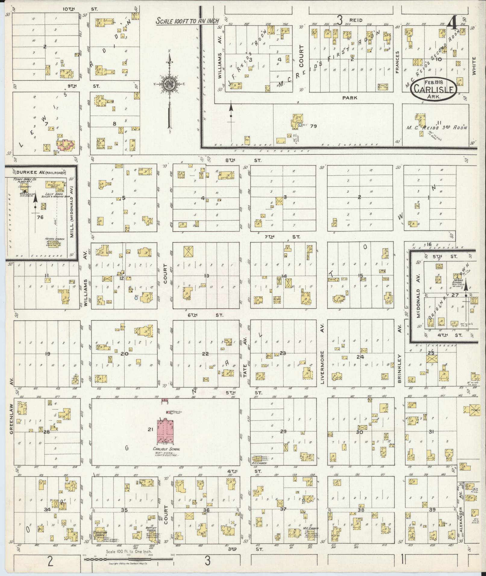 Sanborn Fire Insurance Map from Carlisle, Lonoke County, Arkansas (1918), Sheet #0004 - Historic Sanborn Fire Insurance Map Print, vintage old map wall art, antique decor, genealogy gift, Arkansas Arkansas map