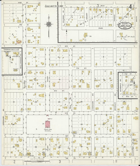 Sanborn Fire Insurance Map from Carlisle, Lonoke County, Arkansas (1918), Sheet #0004 - Historic Sanborn Fire Insurance Map Print, vintage old map wall art, antique decor, genealogy gift, Arkansas Arkansas map