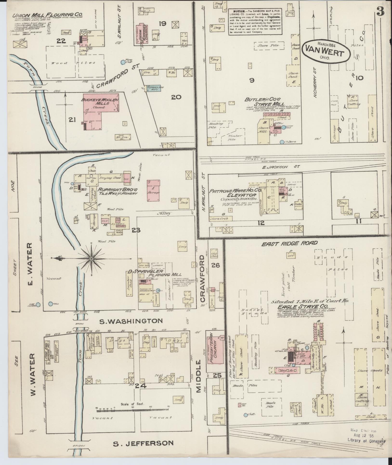 Sanborn Fire Insurance Map from Van Wert, Van Wert County, Ohio (1884), Sheet #0003 - Historic Sanborn Fire Insurance Map Print, vintage old map wall art, antique decor, genealogy gift, Ohio Ohio map