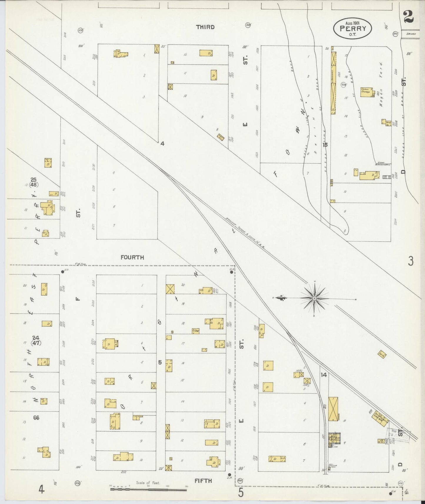 Sanborn Fire Insurance Map from Perry, Noble County, Oklahoma (1901), Sheet #0002 - Complete Map Set gallery image, historic Sanborn map, vintage wall art, Oklahoma Oklahoma