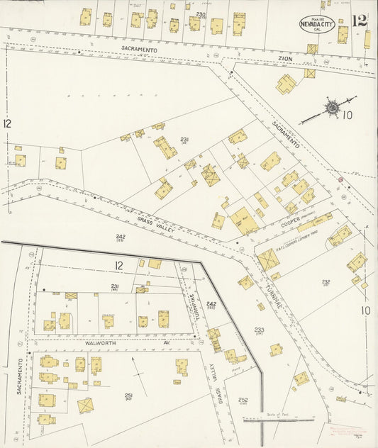 Sanborn Fire Insurance Map from Nevada City, Nevada County, California (1912), Sheet #0012 - Historic Sanborn Fire Insurance Map Print, vintage old map wall art, antique decor, genealogy gift, California California map