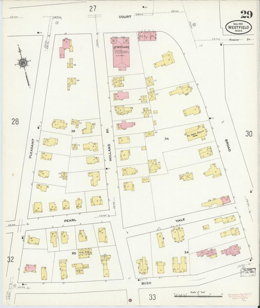 Sanborn Fire Insurance Map from Westfield, Hampden County, Massachusetts (1910), Sheet #0029 - Historic Sanborn Fire Insurance Map Print, vintage old map wall art, antique decor, genealogy gift, Massachusetts Massachusetts map