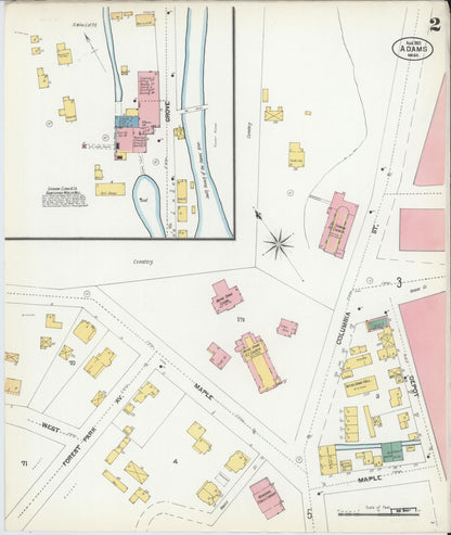 Sanborn Fire Insurance Map from Adams, Berkshire County, Massachusetts (1901), Sheet #0002 - Historic Sanborn Fire Insurance Map Print, vintage old map wall art, antique decor, genealogy gift, Massachusetts Massachusetts map