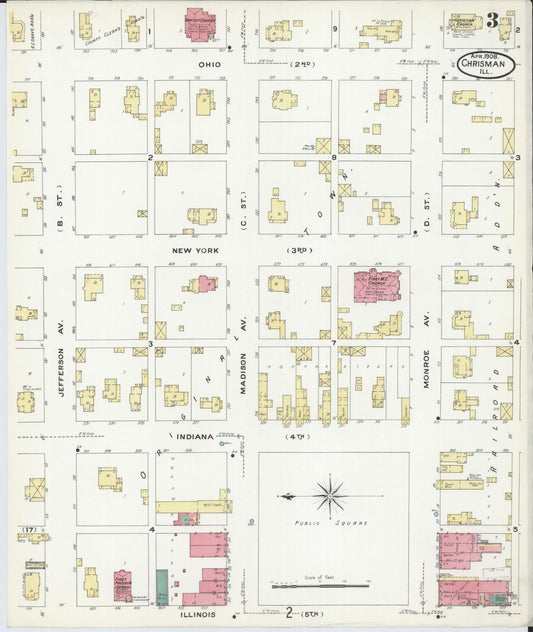 Sanborn Fire Insurance Map from Chrisman, Edgar County, Illinois (1908), Sheet #0003 - Historic Sanborn Fire Insurance Map Print, vintage old map wall art, antique decor, genealogy gift, Illinois Illinois map