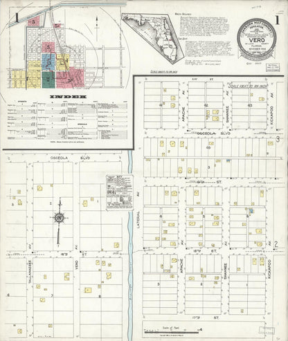 Sanborn Fire Insurance Map from Vero Beach, Indian River County, Florida (1923), Sheet #0001 - Complete Map Set gallery image, historic Sanborn map, vintage wall art, Florida Florida