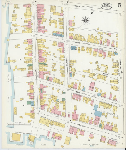 Sanborn Fire Insurance Map from Bristol, Bucks County, Pennsylvania (1903), Sheet #0005 - Historic Sanborn Fire Insurance Map Print, vintage old map wall art, antique decor, genealogy gift, Pennsylvania Pennsylvania map