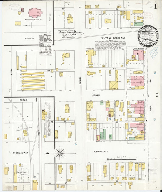 Sanborn Fire Insurance Map from Onawa, Monona County, Iowa (1899), Sheet #0001 - Historic Sanborn Fire Insurance Map Print, vintage old map wall art