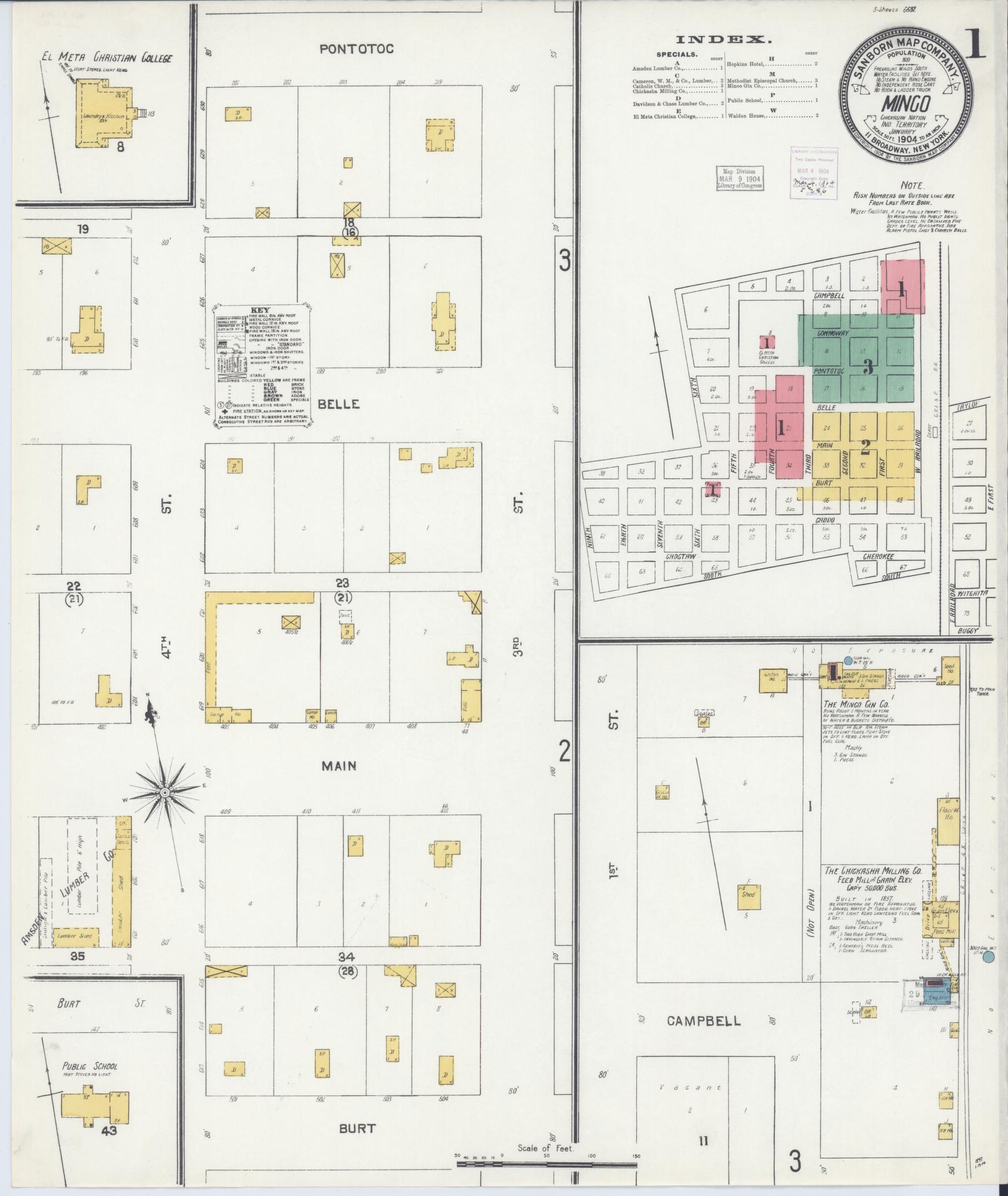 Sanborn Fire Insurance Map from Minco, Grady County, Oklahoma (1904), Sheet #0001 - Complete Map Set gallery image, historic Sanborn map, vintage wall art, Oklahoma Oklahoma