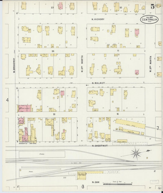 Sanborn Fire Insurance Map from Centralia, Marion, Clinton, Jefferson, and Washington Counties, Illinois (1897), Sheet #0005 - Historic Sanborn Fire Insurance Map Print, vintage old map wall art, antique decor, genealogy gift, Illinois Illinois map