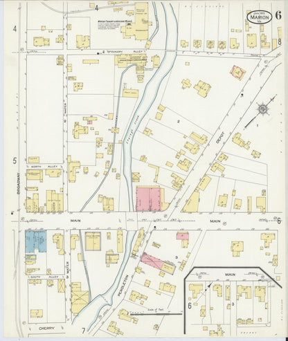 Sanborn Fire Insurance Map from Marion, Smyth County, Virginia (1913), Sheet #0006 - Historic Sanborn Fire Insurance Map Print, vintage old map wall art, antique decor, genealogy gift, Virginia Virginia map