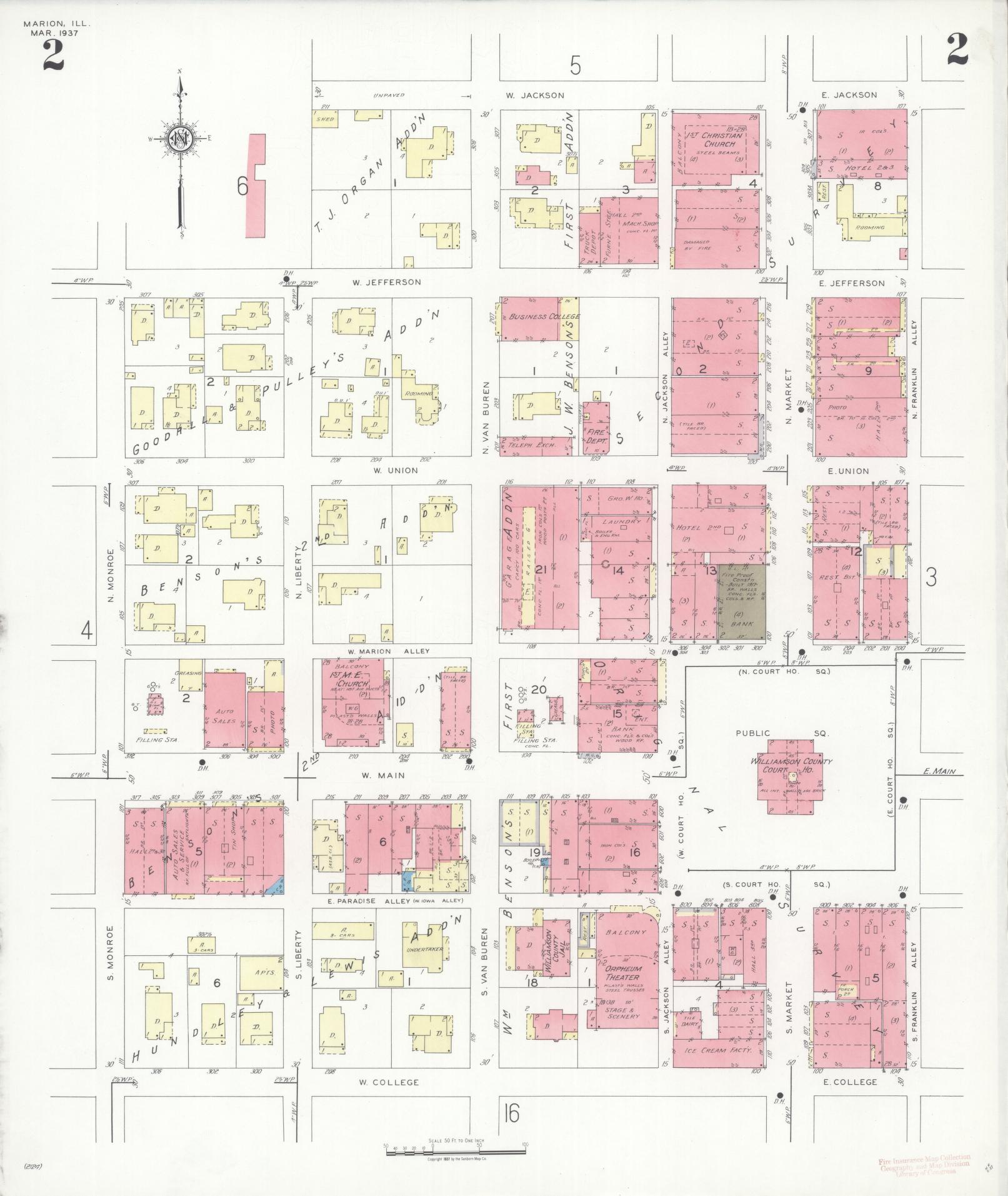 Sanborn Fire Insurance Map from Marion, Williamson County, Illinois (1937), Sheet #0002 - Complete Map Set gallery image, historic Sanborn map, vintage wall art, Illinois Illinois