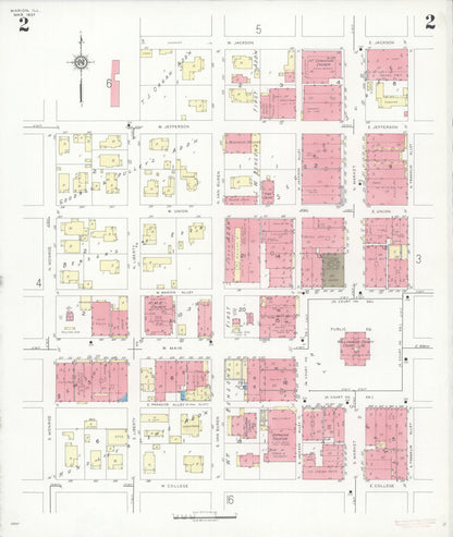 Sanborn Fire Insurance Map from Marion, Williamson County, Illinois (1937), Sheet #0002 - Complete Map Set gallery image, historic Sanborn map, vintage wall art, Illinois Illinois