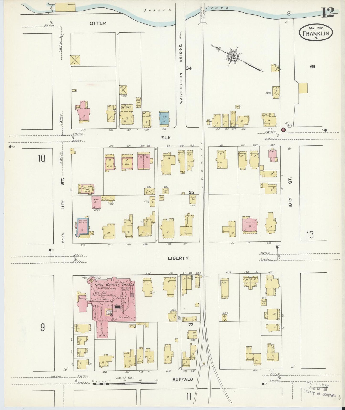 Sanborn Fire Insurance Map from Franklin, Venango County, Pennsylvania (1912), Sheet #0012 - Historic Sanborn Fire Insurance Map Print, vintage old map wall art, antique decor, genealogy gift, Pennsylvania Pennsylvania map