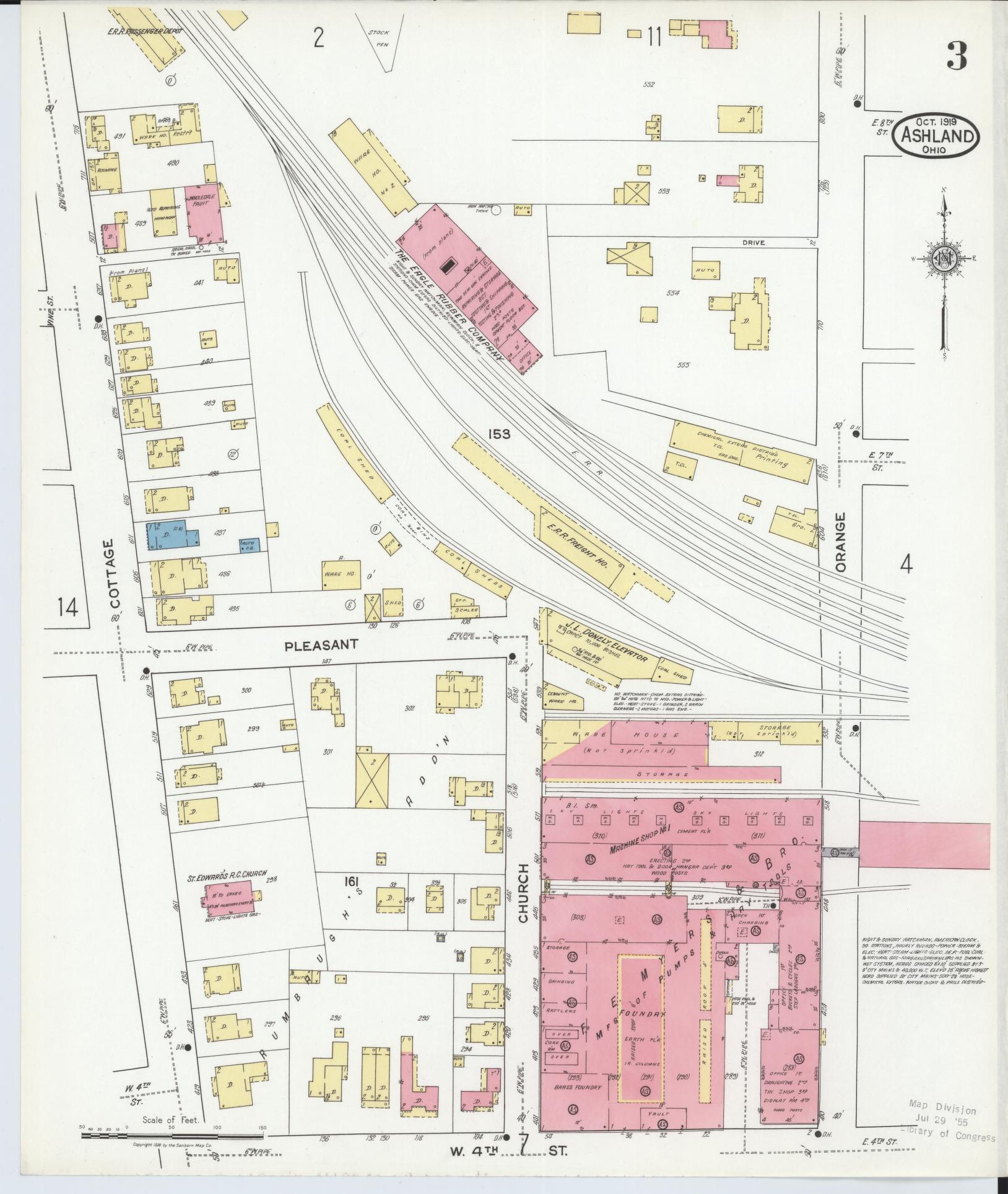 Sanborn Fire Insurance Map from Ashland, Ashland County, Ohio (1919), Sheet #0003 - Historic Sanborn Fire Insurance Map Print, vintage old map wall art, antique decor, genealogy gift, Ohio Ohio map