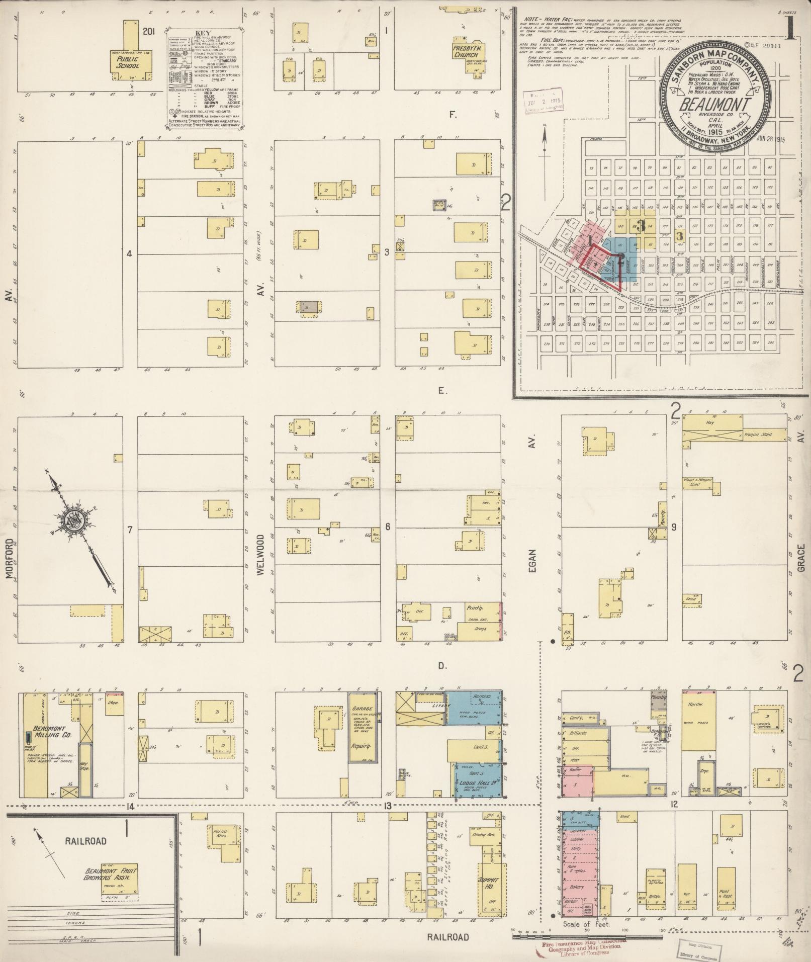 Sanborn Fire Insurance Map from Beaumont, Riverside County, California. (1915) – Historic Sanborn Fire Insurance Map Print