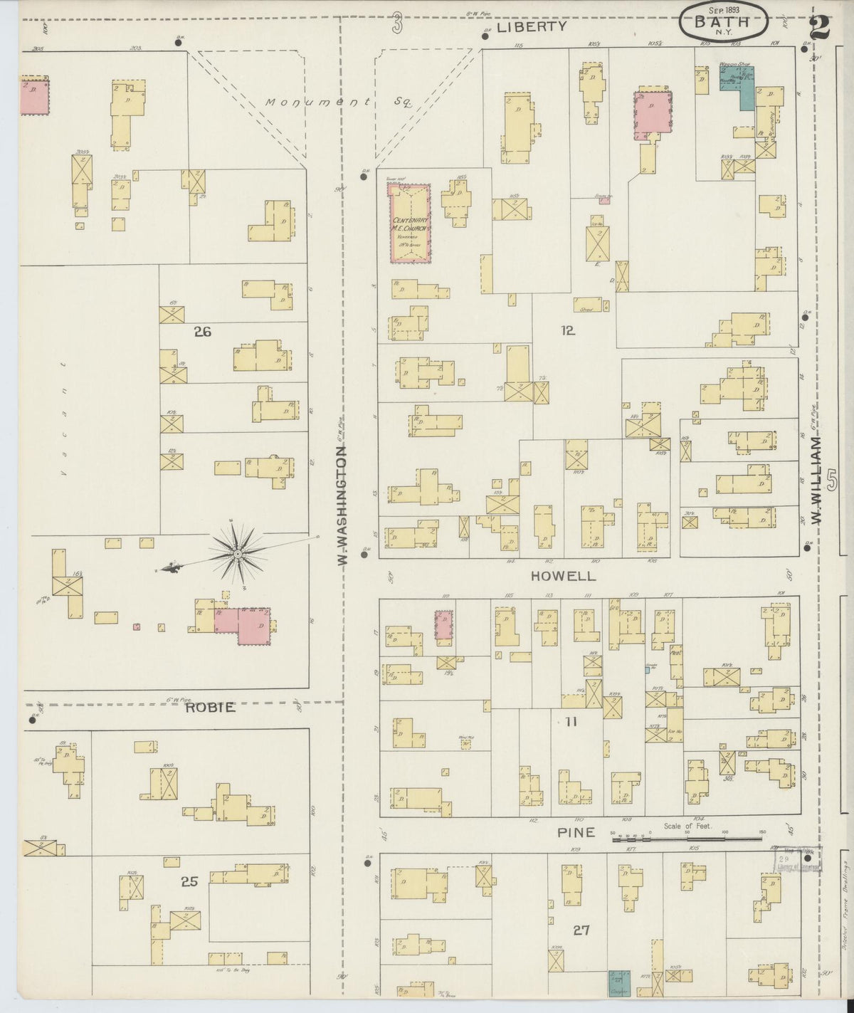 Sanborn Fire Insurance Map from Bath, Steuben County, New York (1893), Sheet #0002 - Complete Map Set gallery image, historic Sanborn map, vintage wall art, New York New York