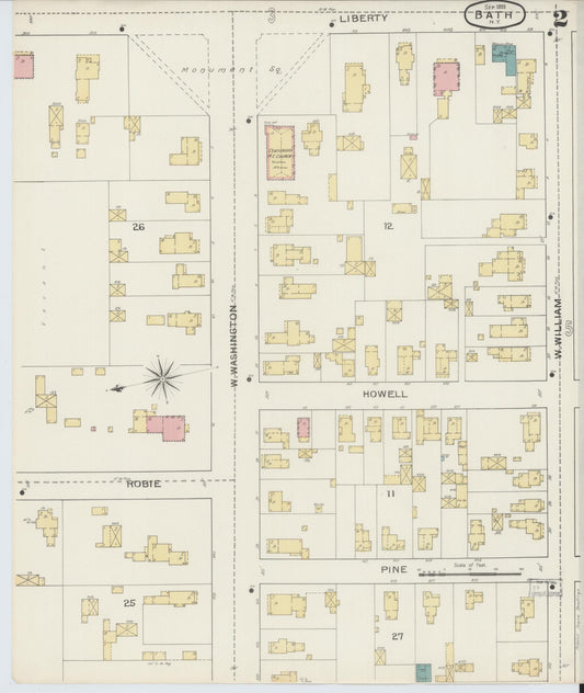 Sanborn Fire Insurance Map from Bath, Steuben County, New York (1893), Sheet #0002 - Complete Map Set gallery image, historic Sanborn map, vintage wall art, New York New York