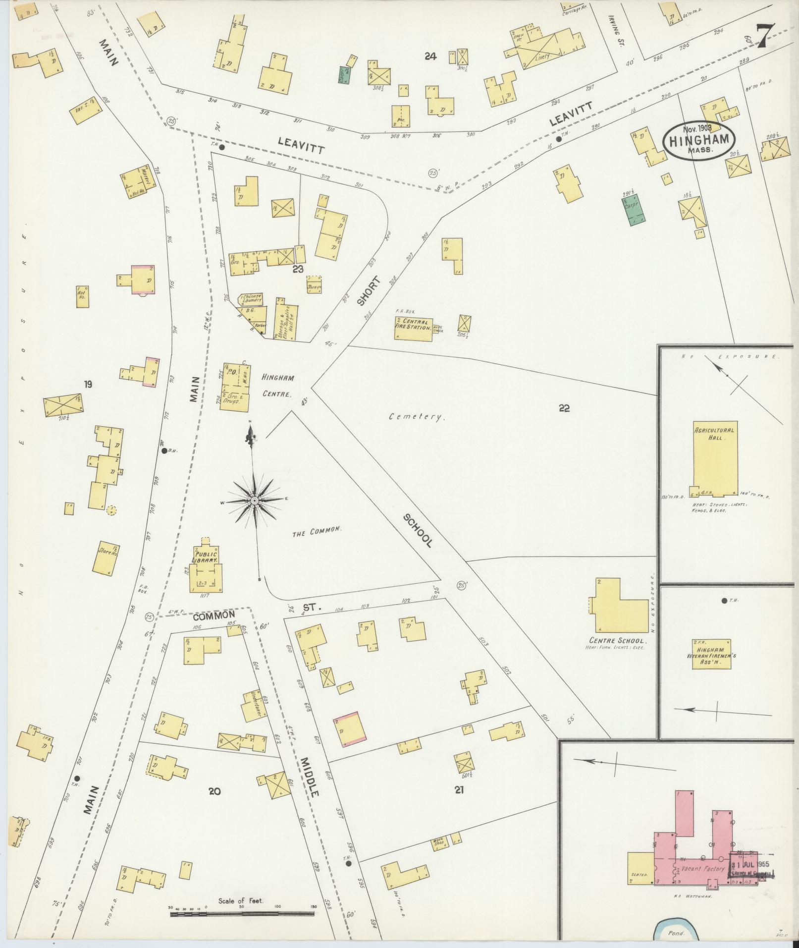Sanborn Fire Insurance Map from Hingham, Plymouth County, Massachusetts (1903), Sheet #0007 - Complete Map Set gallery image, historic Sanborn map, vintage wall art, Massachusetts Massachusetts