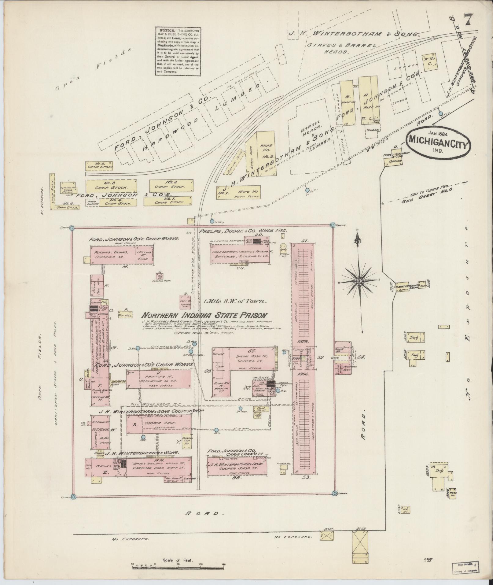 Sanborn Fire Insurance Map from Michigan City, La Porte  County, Indiana (1884), Sheet #0007 - Complete Map Set gallery image, historic Sanborn map, vintage wall art, Michigan Michigan