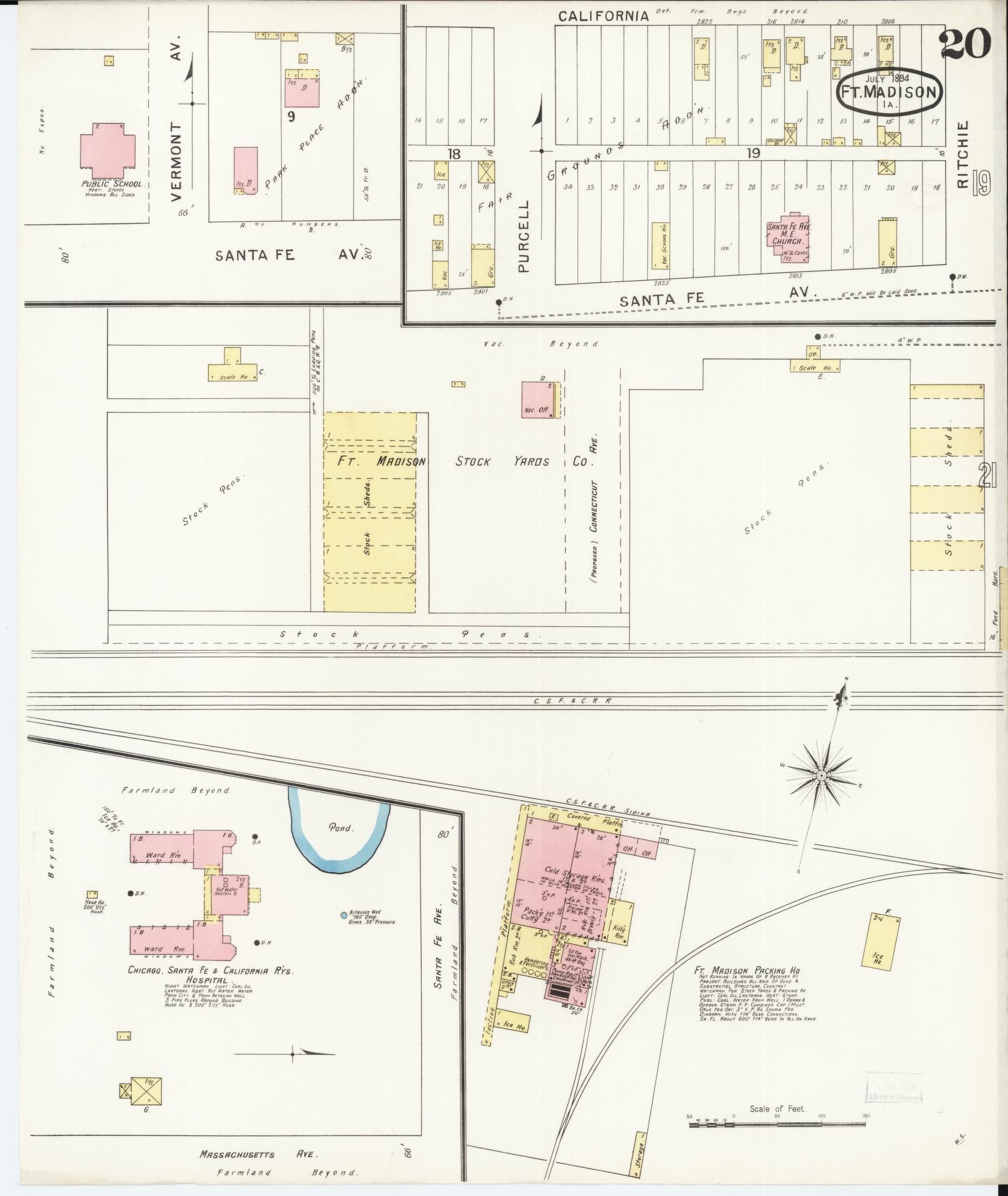 Sanborn Fire Insurance Map from Fort Madison, Lee County, Iowa (1894), Sheet #0020 - Historic Sanborn Fire Insurance Map Print, vintage old map wall art