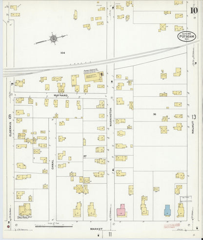 Sanborn Fire Insurance Map from Potsdam, St. Lawrence County, New York (1910), Sheet #0010 - Historic Sanborn Fire Insurance Map Print, vintage old map wall art, antique decor, genealogy gift, New York New York map