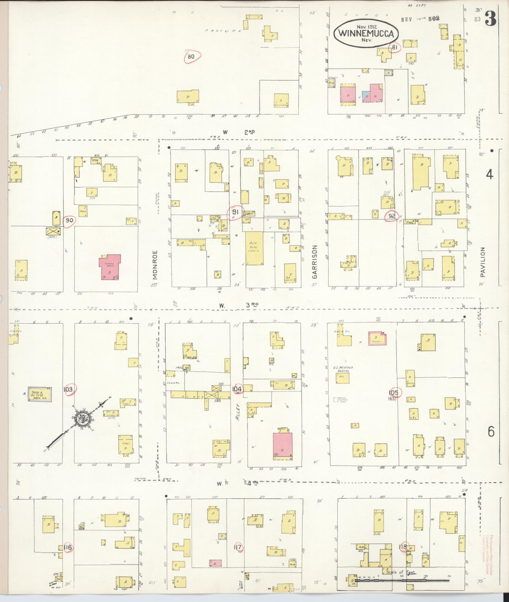 Sanborn Fire Insurance Map from Winnemucca, Humboldt County, Nevada (1943), Sheet #0003 - Historic Sanborn Fire Insurance Map Print, vintage old map wall art, antique decor, genealogy gift, Nevada Nevada map