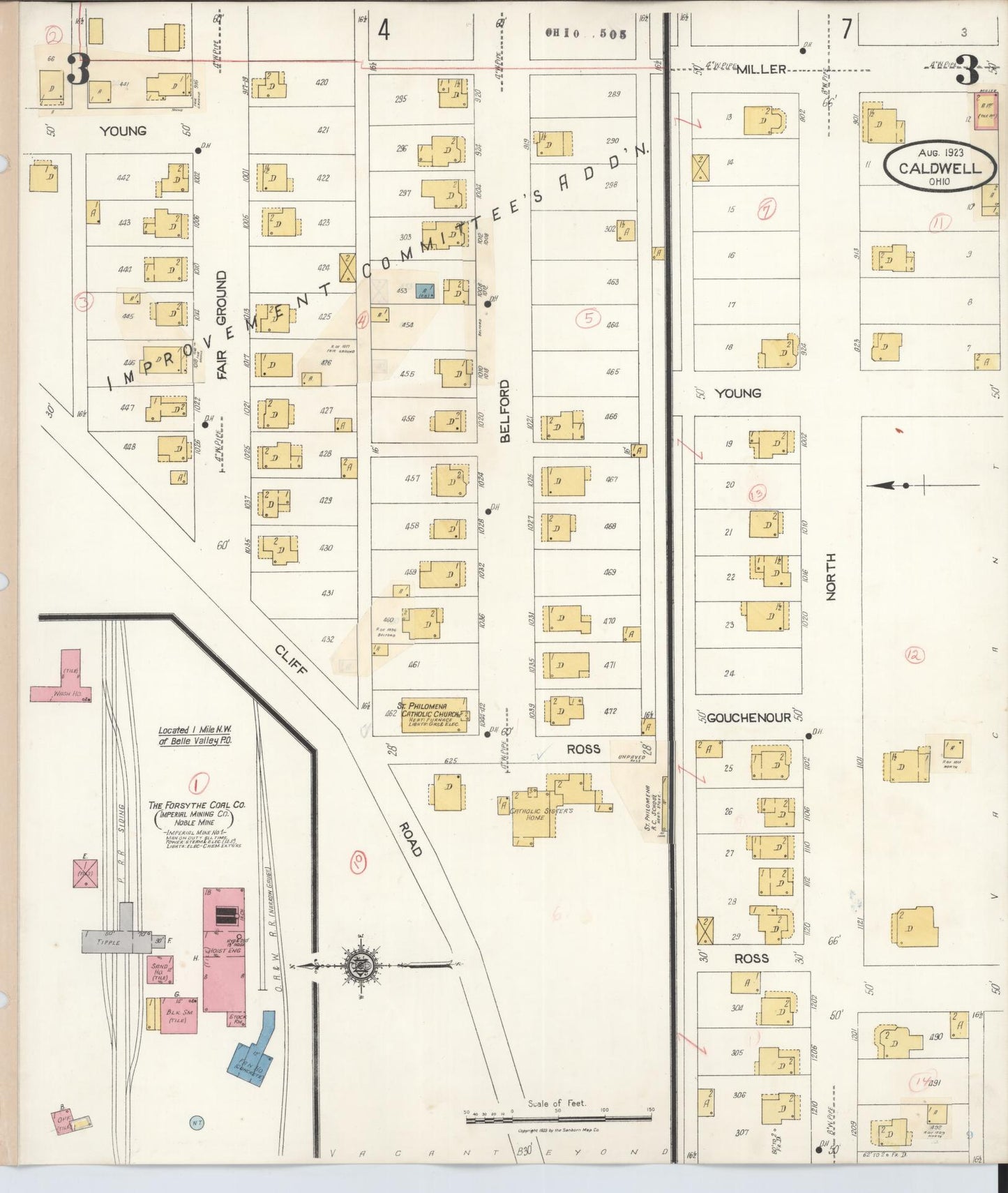 Sanborn Fire Insurance Map from Caldwell, Noble County, Ohio (1932), Sheet #0003 - Historic Sanborn Fire Insurance Map Print, vintage old map wall art, antique decor, genealogy gift, Ohio Ohio map