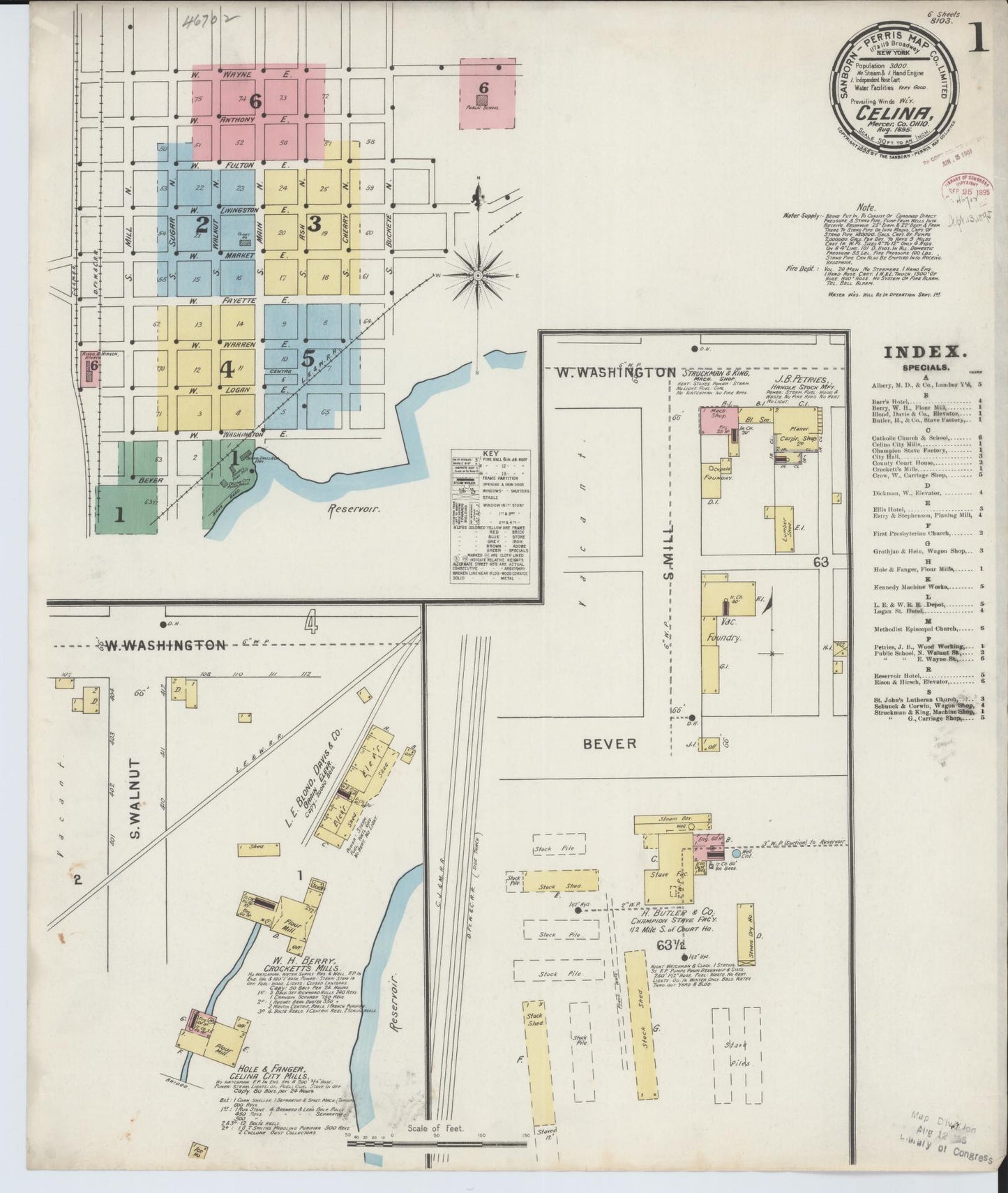Sanborn Fire Insurance Map from Celina, Mercer County, Ohio (1895), Sheet #0001 - Historic Sanborn Fire Insurance Map Print, vintage old map wall art, antique decor, genealogy gift, Ohio Ohio map