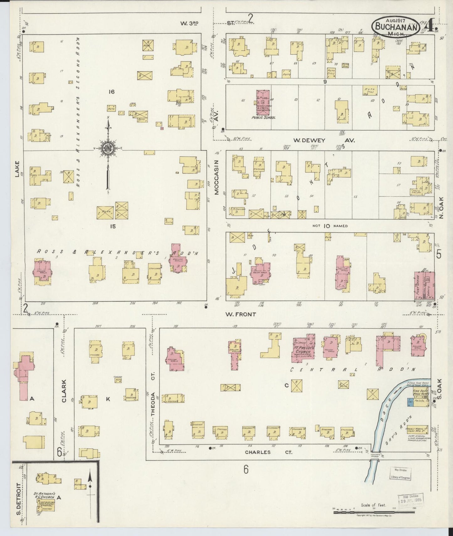 Sanborn Fire Insurance Map from Buchanan, Berrien County, Michigan (1917), Sheet #0004 - Historic Sanborn Fire Insurance Map Print, vintage old map wall art, antique decor, genealogy gift, Michigan Michigan map