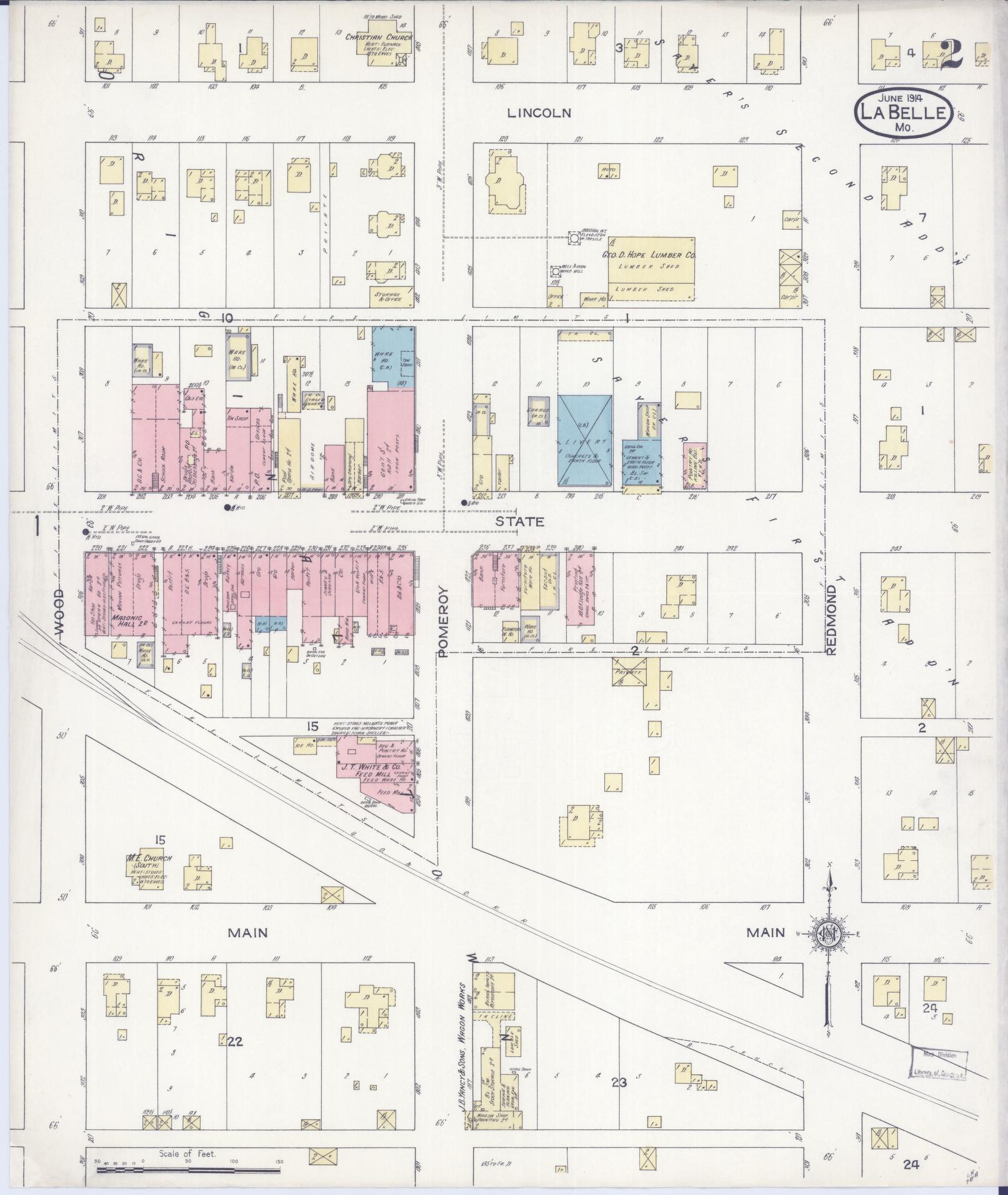 Sanborn Fire Insurance Map from La Belle, Lewis County, Missouri (1914), Sheet #0002 - Complete Map Set gallery image, historic Sanborn map, vintage wall art, Missouri Missouri