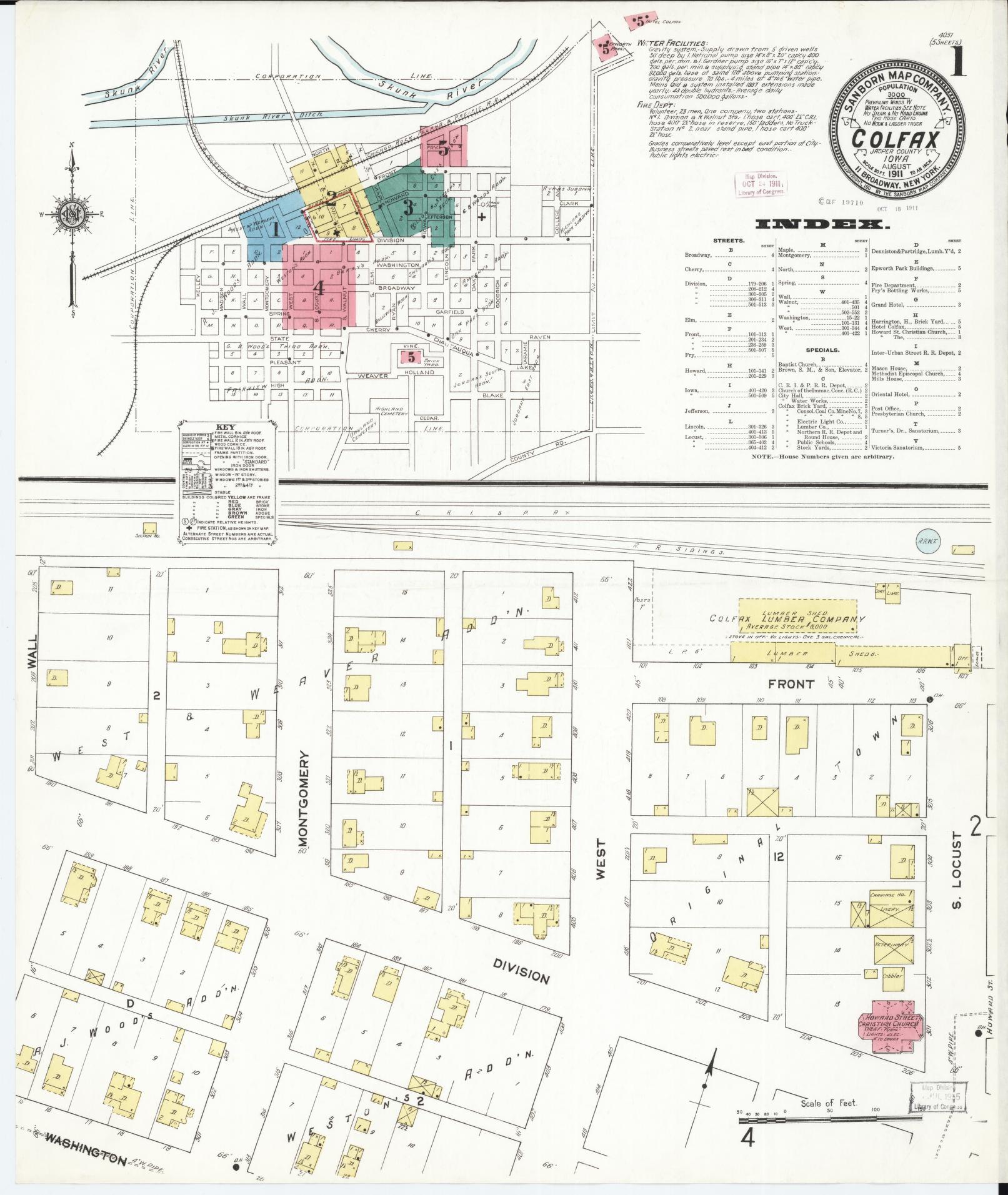Sanborn Fire Insurance Map from Colfax, Jasper County, Iowa (1911), Sheet #0001 - Historic Sanborn Fire Insurance Map Print, vintage old map wall art