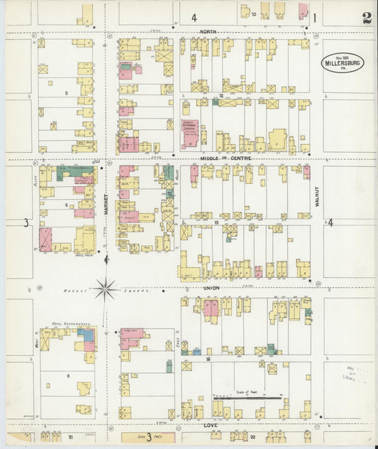 Sanborn Fire Insurance Map from Millersburg, Dauphin County, Pennsylvania (1902), Sheet #0002 - Historic Sanborn Fire Insurance Map Print, vintage old map wall art, antique decor, genealogy gift, Pennsylvania Pennsylvania map