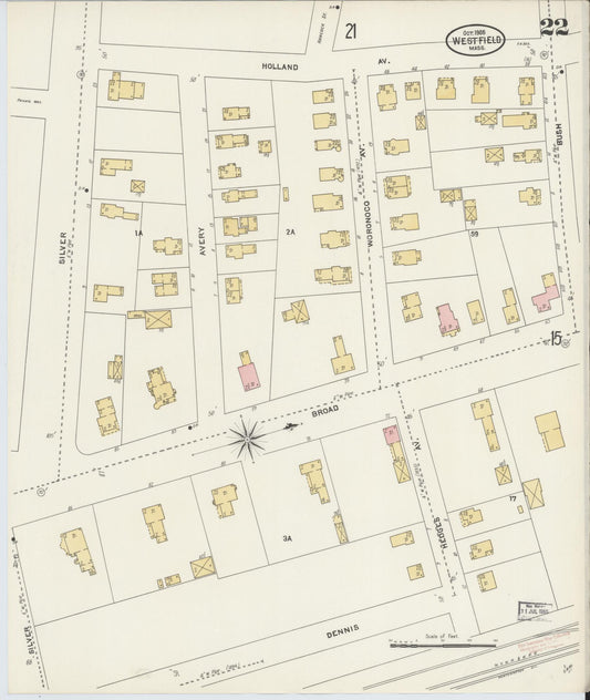 Sanborn Fire Insurance Map from Westfield, Hampden County, Massachusetts (1905), Sheet #0022 - Historic Sanborn Fire Insurance Map Print, vintage old map wall art, antique decor, genealogy gift, Massachusetts Massachusetts map