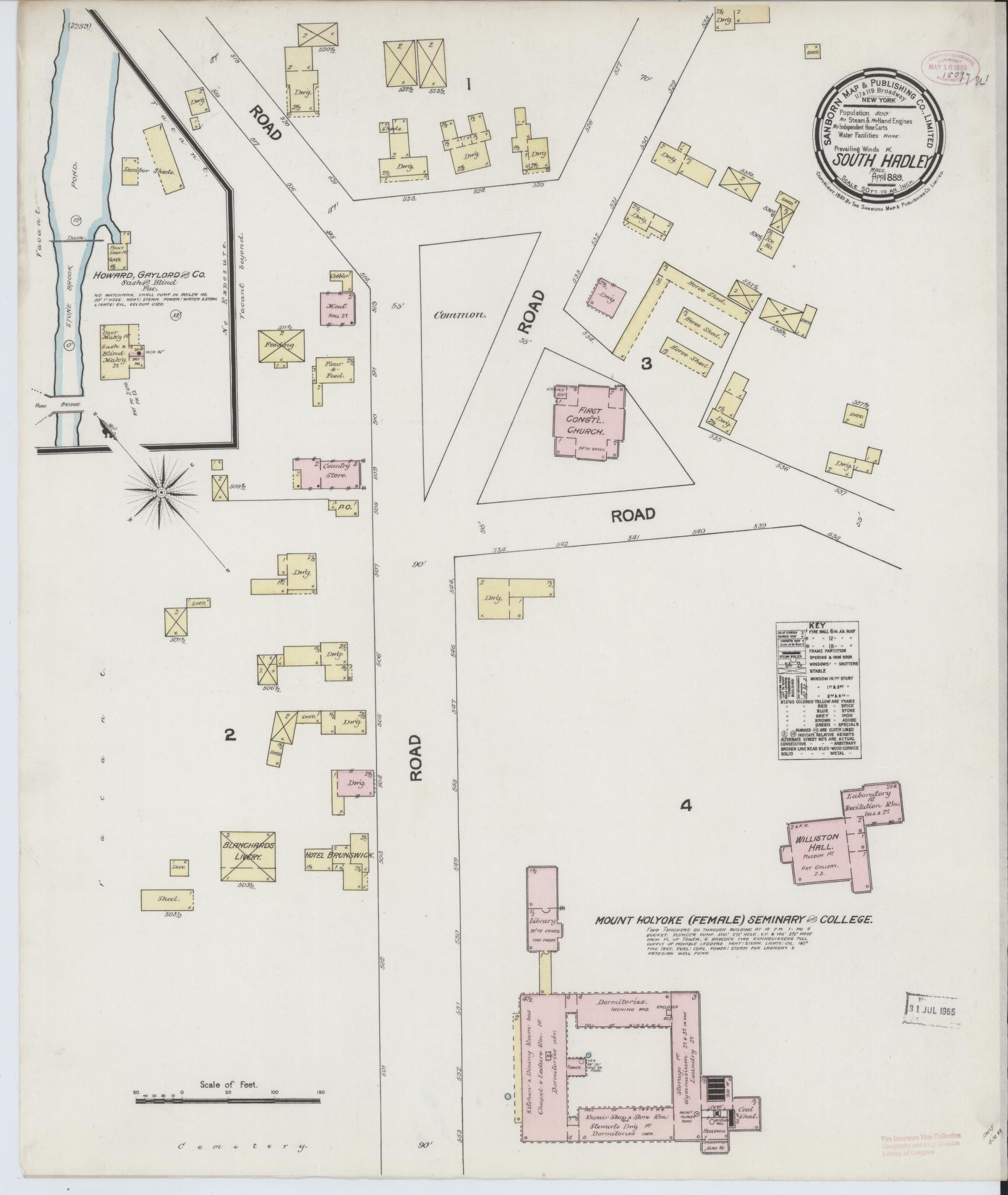 Sanborn Fire Insurance Map from South Hadley, Hampshire County, Massachusetts (1889), Sheet #0001 - Historic Sanborn Fire Insurance Map Print, vintage old map wall art, antique decor, genealogy gift, Massachusetts Massachusetts map
