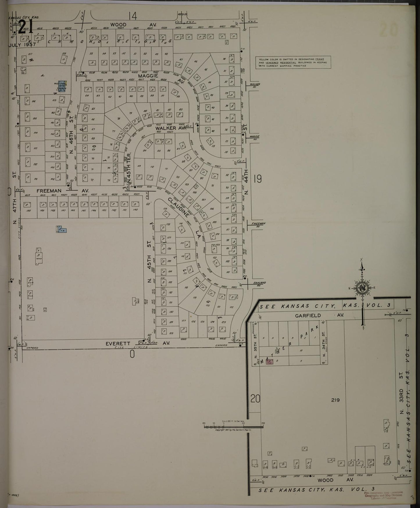 Sanborn Fire Insurance Map from Kansas City, Wyandotte County, Kansas (1957), Sheet #0021 - Complete Map Set gallery image, historic Sanborn map, vintage wall art, Kansas Kansas