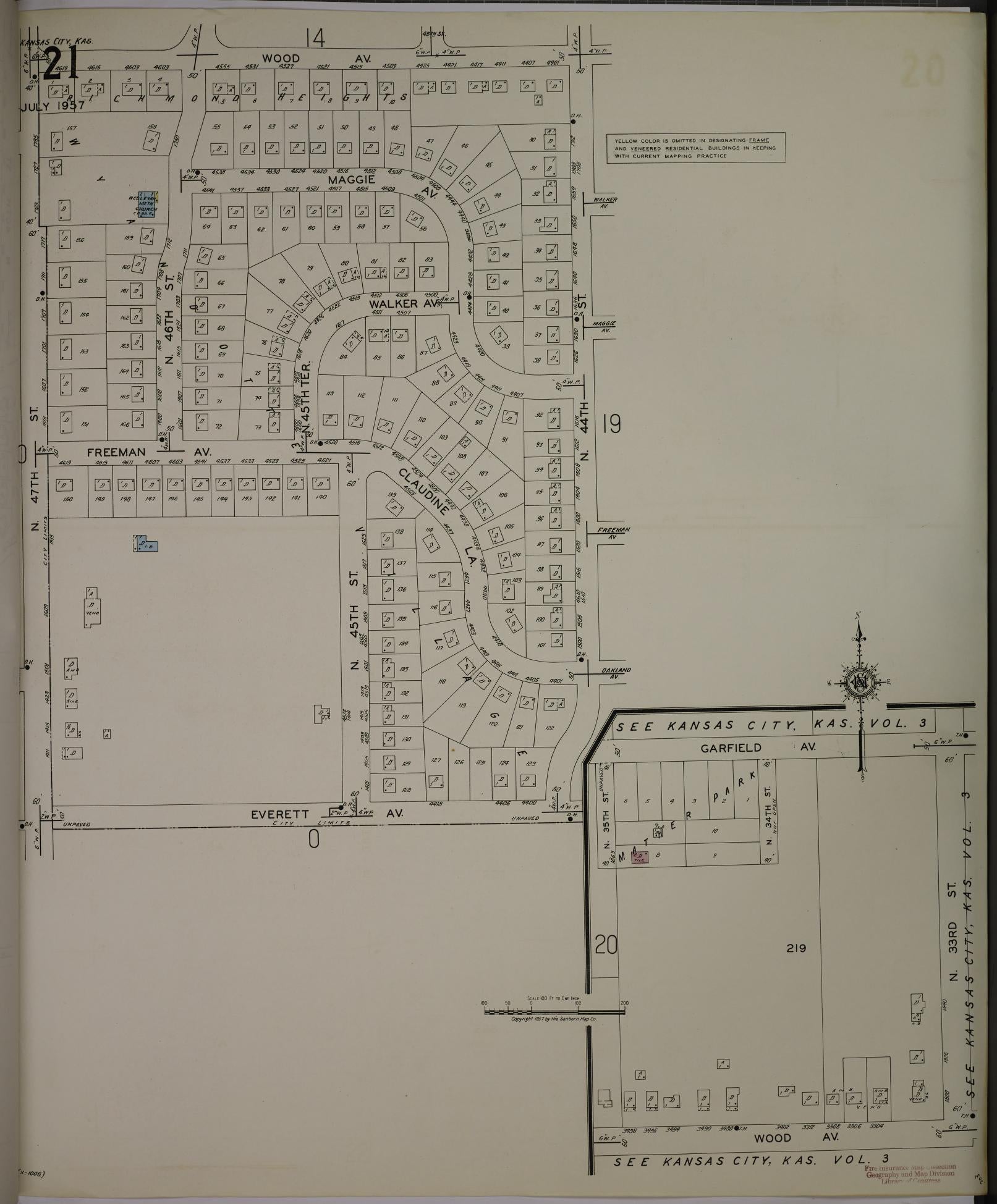 Sanborn Fire Insurance Map from Kansas City, Wyandotte County, Kansas (1957), Sheet #0021 - Complete Map Set gallery image, historic Sanborn map, vintage wall art, Kansas Kansas