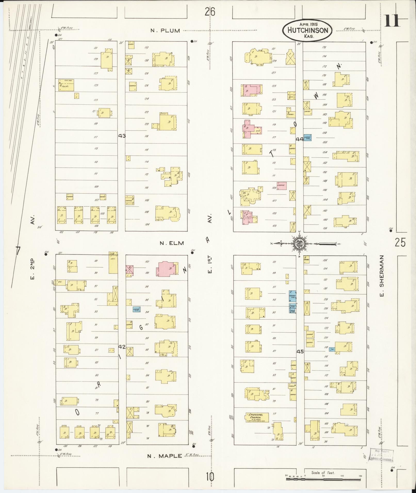 Sanborn Fire Insurance Map from Hutchinson, Reno County, Kansas (1915), Sheet #0012 - Historic Sanborn Fire Insurance Map Print, vintage old map wall art, antique decor, genealogy gift, Kansas Kansas map