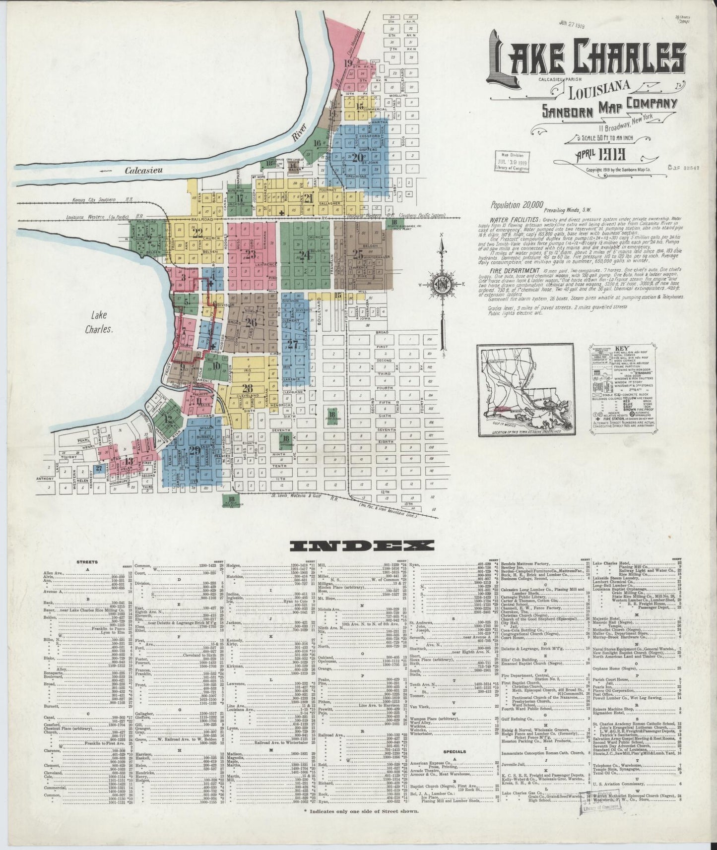Sanborn Fire Insurance Map from Lake Charles, Calcasieu Parish, Louisiana. (1919) – Historic Sanborn Fire Insurance Map Print