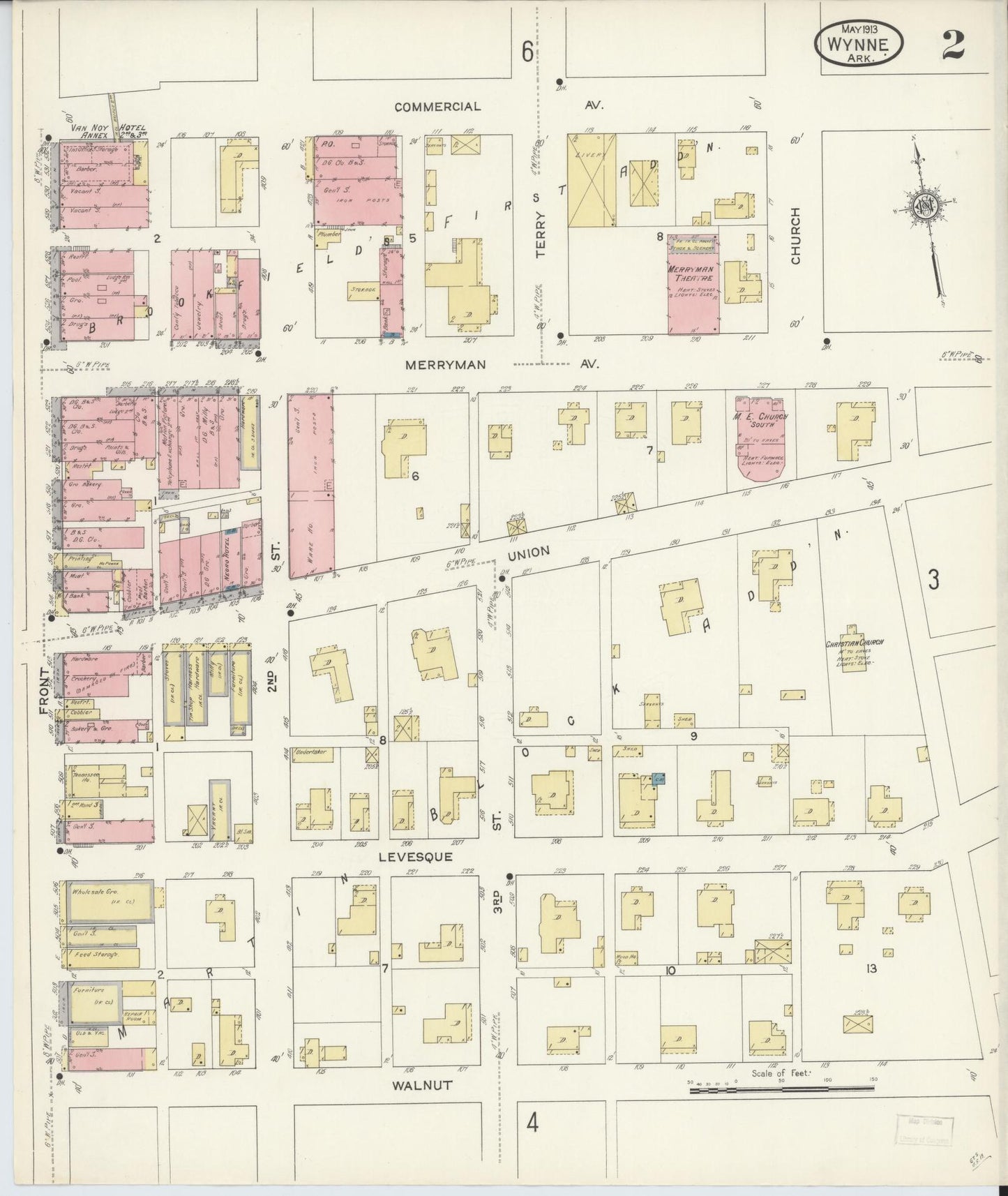 Sanborn Fire Insurance Map from Wynne, Cross County, Arkansas (1913), Sheet #0002 - Complete Map Set gallery image, historic Sanborn map, vintage wall art, Arkansas Arkansas