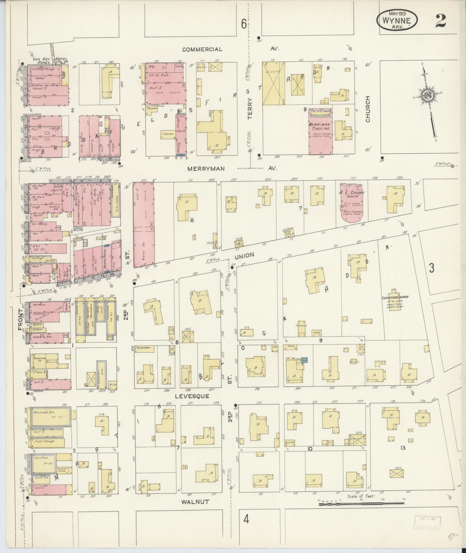 Sanborn Fire Insurance Map from Wynne, Cross County, Arkansas (1913), Sheet #0002 - Complete Map Set gallery image, historic Sanborn map, vintage wall art, Arkansas Arkansas