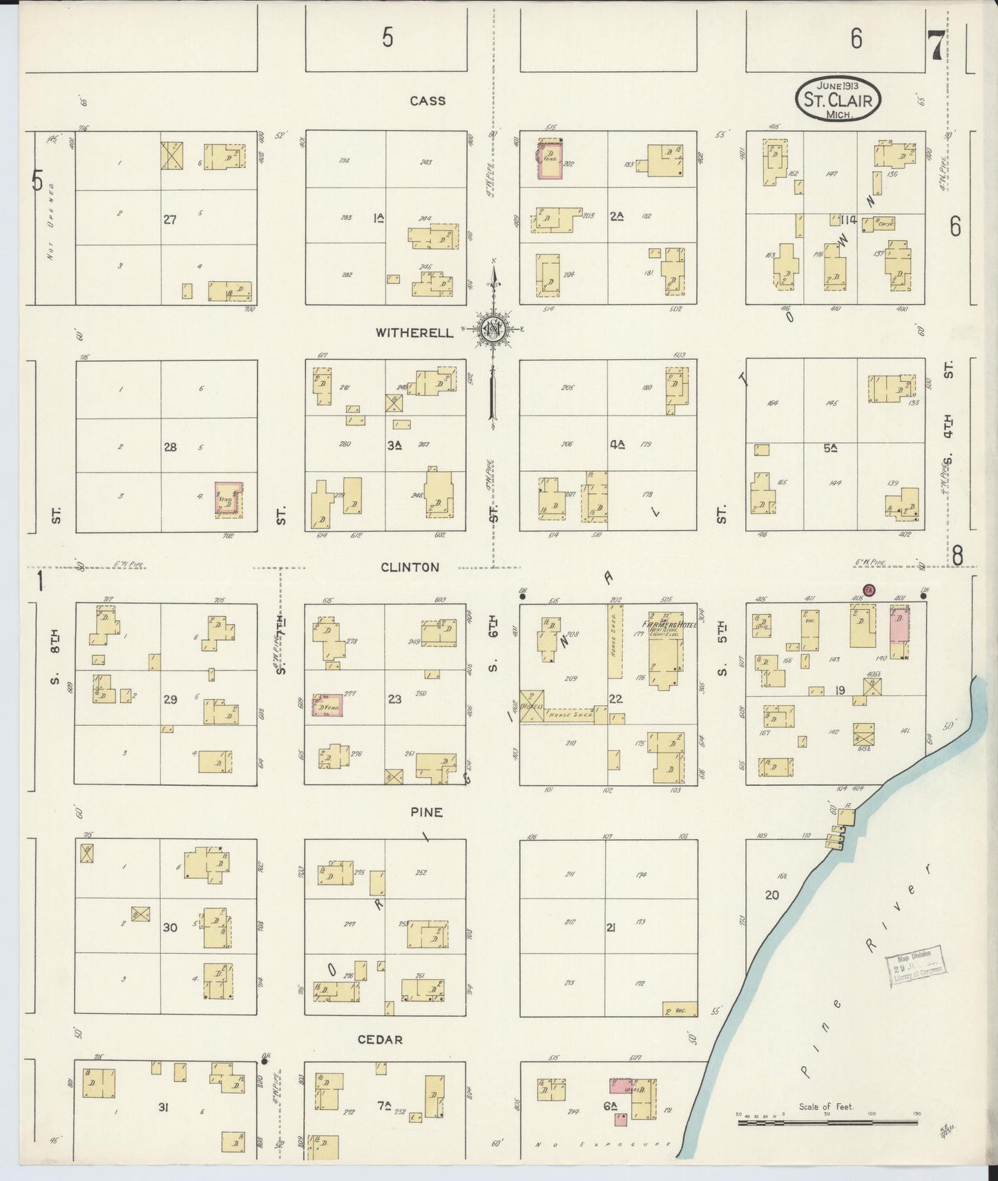 Sanborn Fire Insurance Map from Saint Clair, Saint Clair County, Michigan (1913), Sheet #0007 - Complete Map Set gallery image, historic Sanborn map, vintage wall art, Michigan Michigan