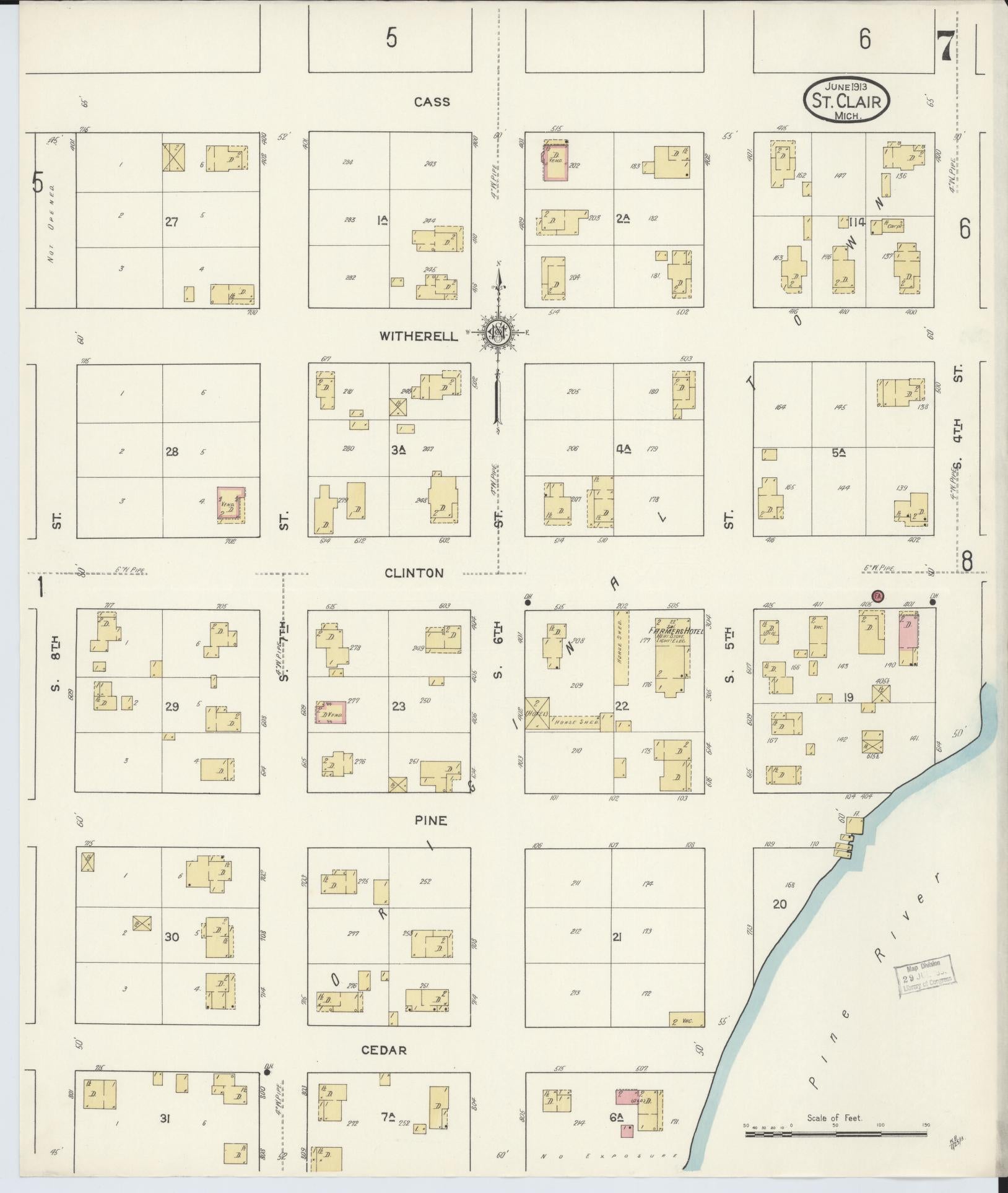 Sanborn Fire Insurance Map from Saint Clair, Saint Clair County, Michigan (1913), Sheet #0007 - Complete Map Set gallery image, historic Sanborn map, vintage wall art, Michigan Michigan
