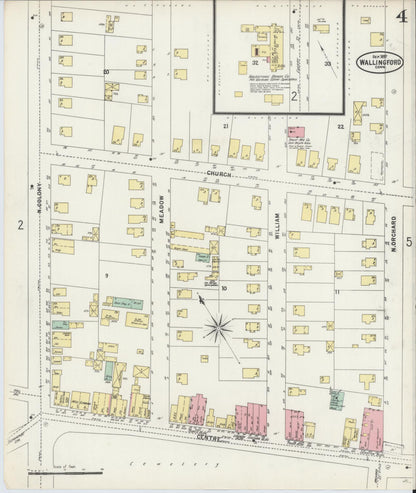 Sanborn Fire Insurance Map from Wallingford, New Haven County, Connecticut (1897), Sheet #0004 - Complete Map Set gallery image, historic Sanborn map, vintage wall art, Connecticut Connecticut