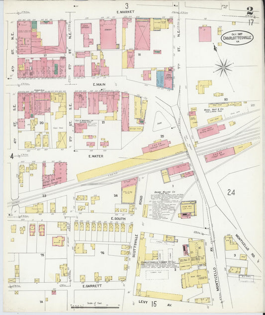 Sanborn Fire Insurance Map from Charlottesville, Independent Cities, Virginia (1907), Sheet #0002 - Historic Sanborn Fire Insurance Map Print, vintage old map wall art, antique decor, genealogy gift, Virginia Virginia map