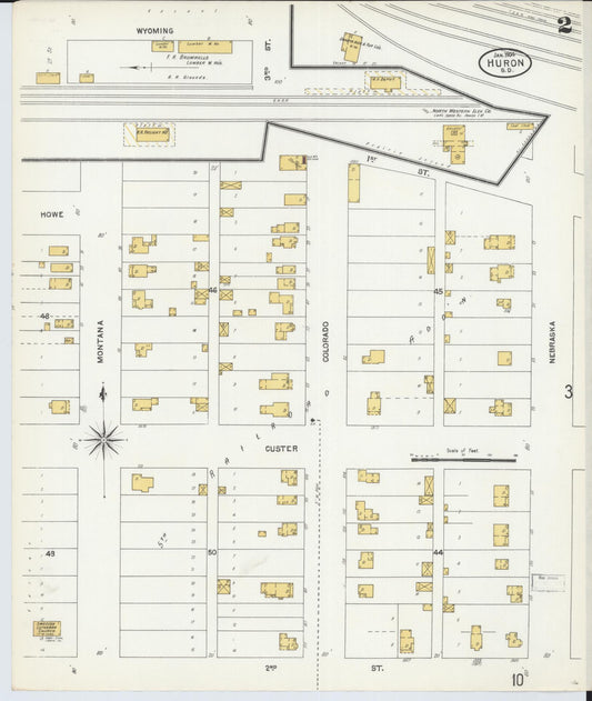 Sanborn Fire Insurance Map from Huron, Beadle County, South Dakota (1904), Sheet #0002 - Historic Sanborn Fire Insurance Map Print, vintage old map wall art, antique decor, genealogy gift, South Dakota South Dakota map