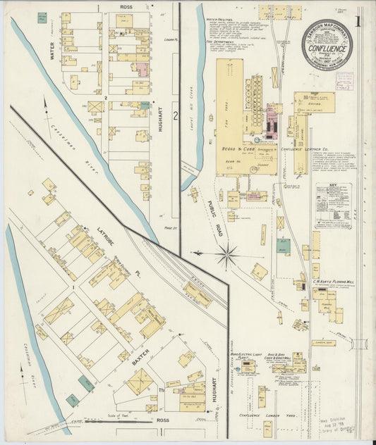 Sanborn Fire Insurance Map from Confluence, Somerset County, Pennsylvania (1907), Sheet #0001 - Historic Sanborn Fire Insurance Map Print, vintage old map wall art, antique decor, genealogy gift, Pennsylvania Pennsylvania map