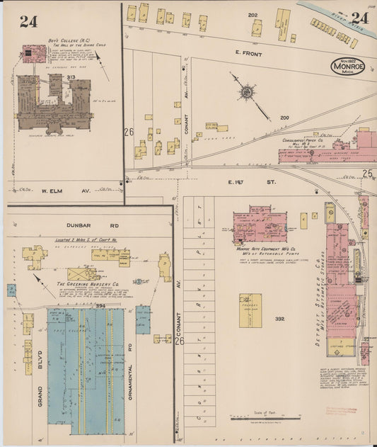 Sanborn Fire Insurance Map from Monroe, Monroe County, Michigan (1922), Sheet #0024 - Historic Sanborn Fire Insurance Map Print, vintage old map wall art, antique decor, genealogy gift, Michigan Michigan map