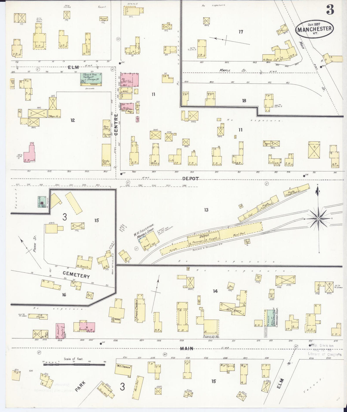 Sanborn Fire Insurance Map from Manchester, Bennington County, Vermont (1897), Sheet #0003 - Complete Map Set gallery image, historic Sanborn map, vintage wall art, Vermont Vermont