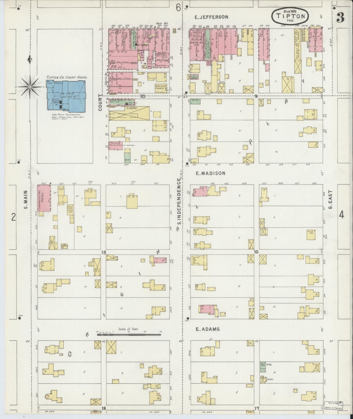 Sanborn Fire Insurance Map from Tipton, Tipton County, Indiana (1896), Sheet #0003 - Complete Map Set gallery image, historic Sanborn map, vintage wall art, Indiana Indiana