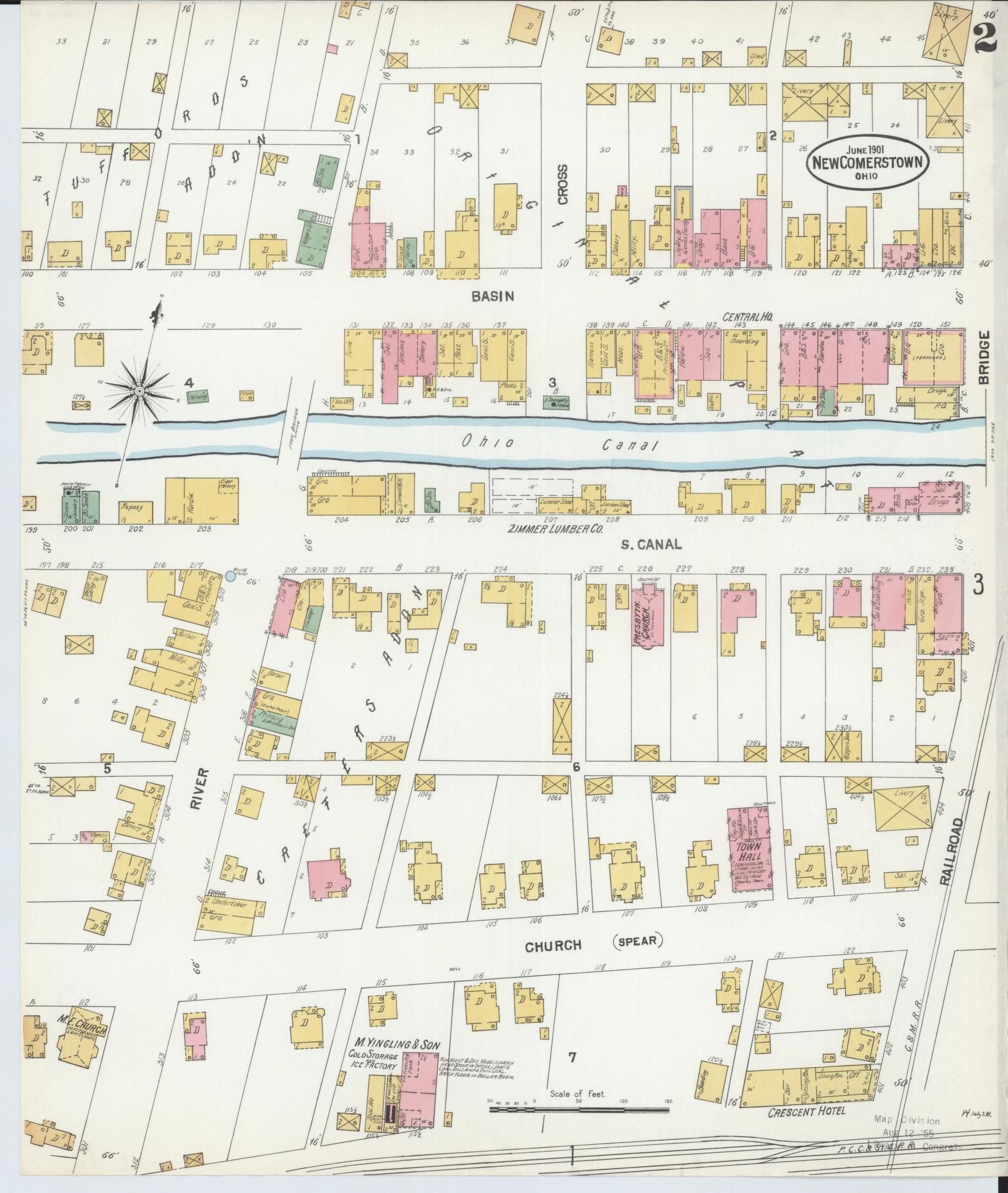 Sanborn Fire Insurance Map from Newcomerstown, Tuscarawas County, Ohio (1901), Sheet #0002 - Historic Sanborn Fire Insurance Map Print, vintage old map wall art, antique decor, genealogy gift, Ohio Ohio map